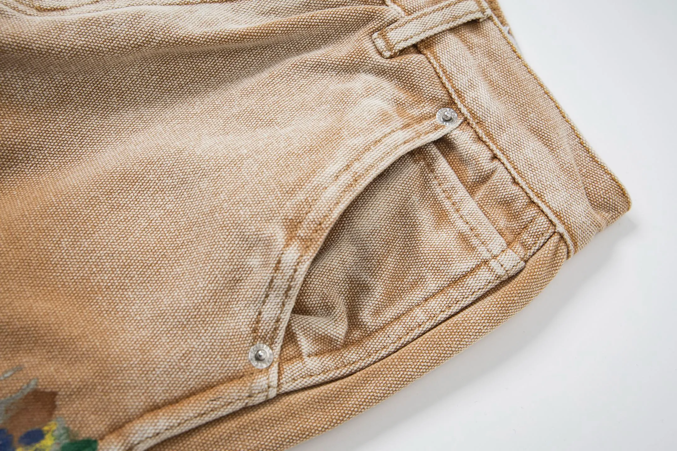 #8200 P260💰 Independent GALLERY DEPT. Vintage splash-ink splicing khaki orange cross loose washed flared jeans - truly restore the ultimate vintage texture - original hardware accessories washed and other elevators, QR code analysis are all purchased from the original factory, high degree of restoration, you are welcome to compare with certain products ~ - three-dimensional version Loose and comfortable, not picky about the figure, tall and slim, factory Seiko, original quality control, same style for men and women, can be matched with couples, versatile recommendation Essential jeans for all seasons - sizes: 28 30 32 34 36